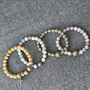 Chic Beaded Bracelet Set - Gold, Silver, Purple